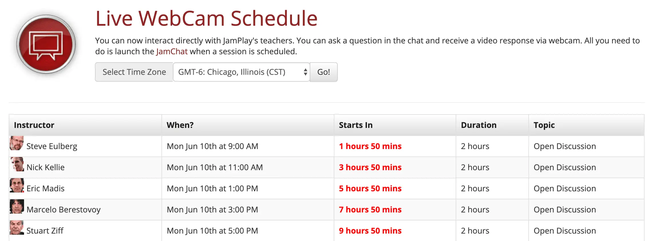 Jamplay Live Webcam Schedule