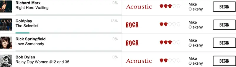 Guitartricks song selection