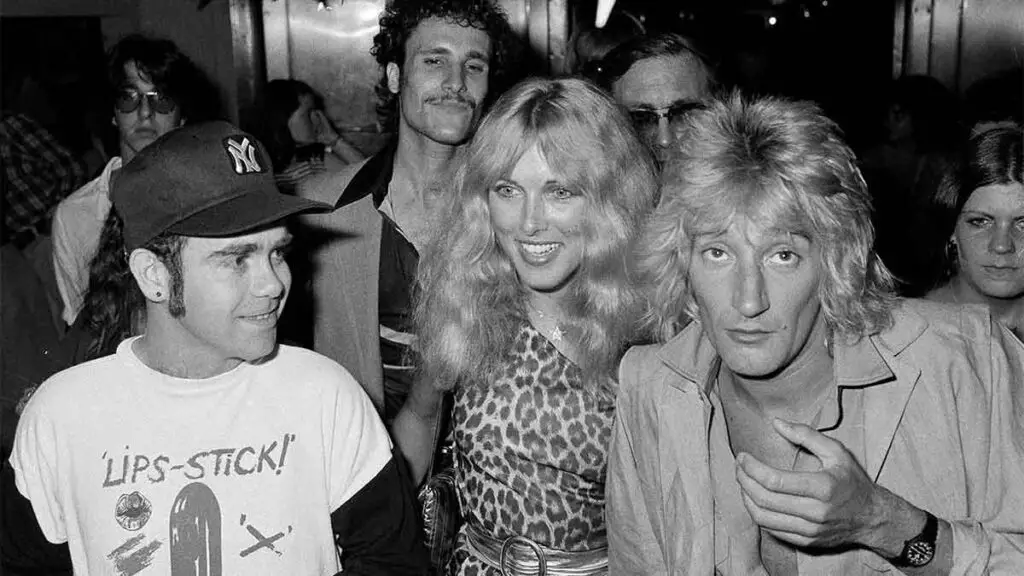Elton John, Lana Hamilton and Rod Stewart at Studio 54