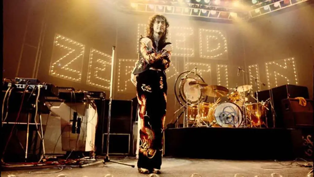 Jimmy Page on stage at Earls Court in 1975