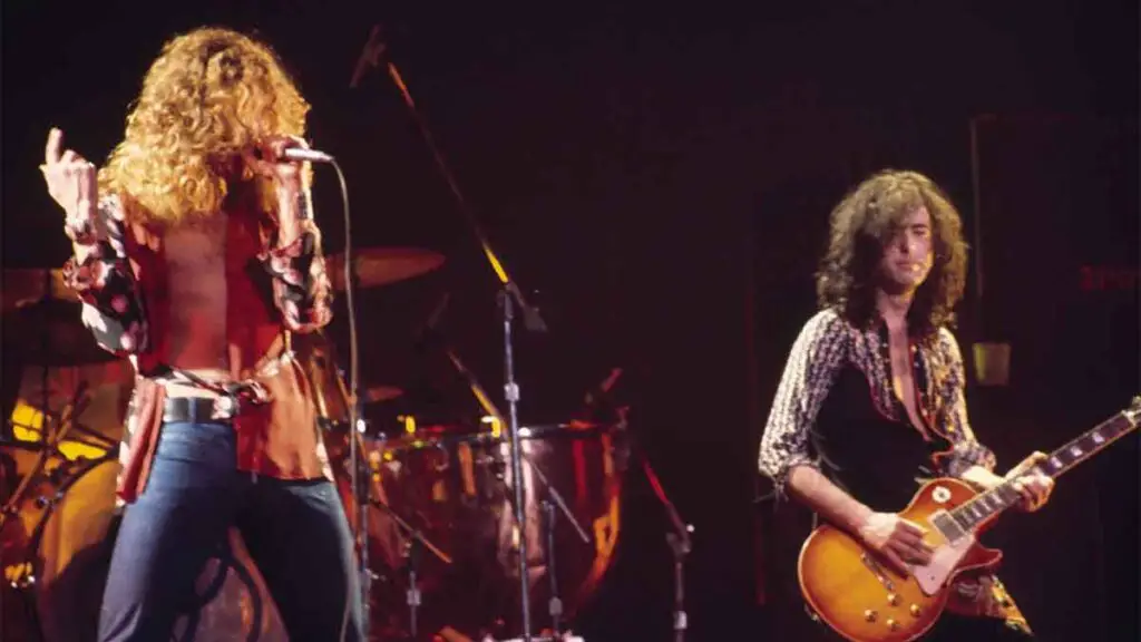 Led Zeppelin playing at Earls Court in 1975