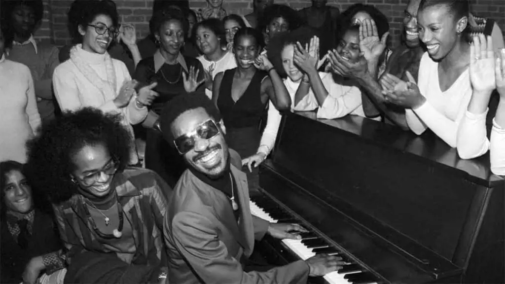 Stevie Wonder playing piano