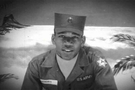 Jimi Hendrix in military fatigues