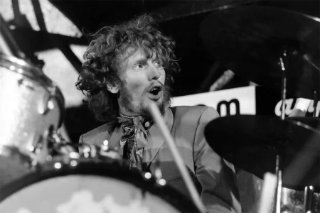 a young Ginger Baker on the drums