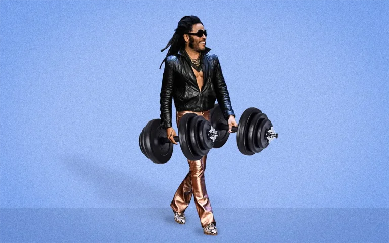 Lenny Kravitz carrying weights