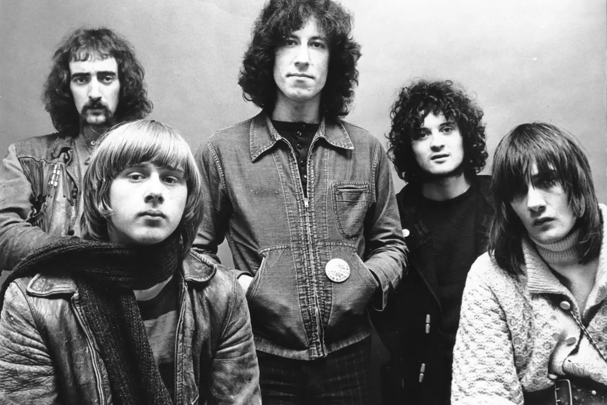 Early Fleetwood Mac lineup in a black-and-white group portrait.