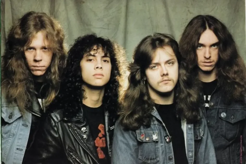 Metallica band facing the camera, reflecting a serious expression and the emerging identity of a rising metal group.