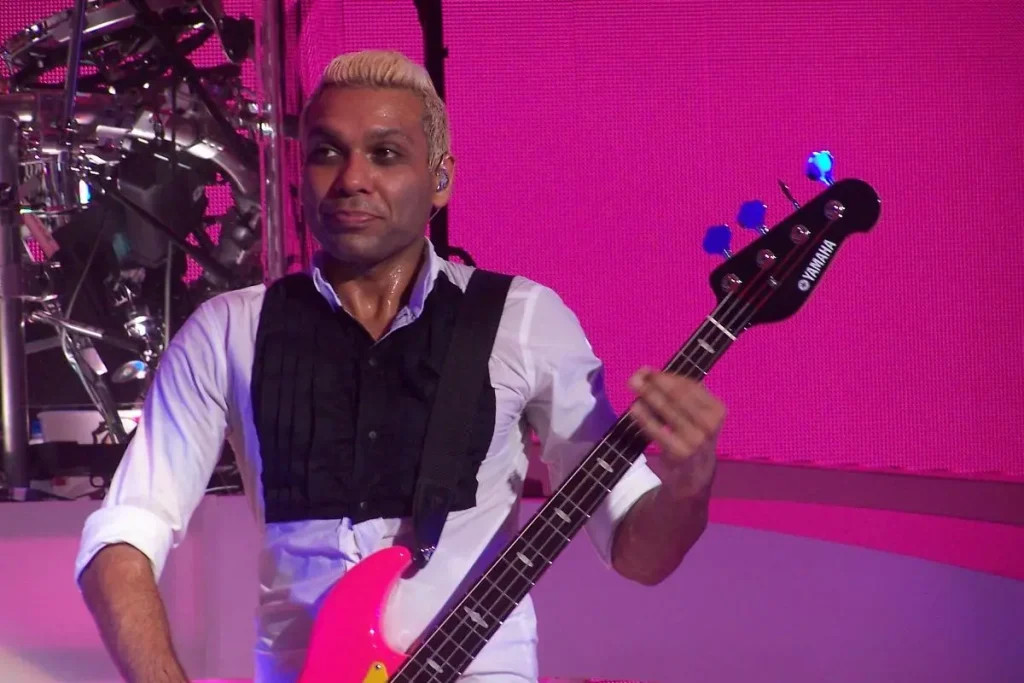 Tony Kanal singing on stage.