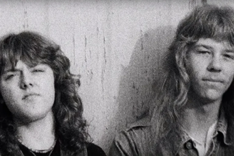 Lars Ulrich and James Hetfield stand side by side.