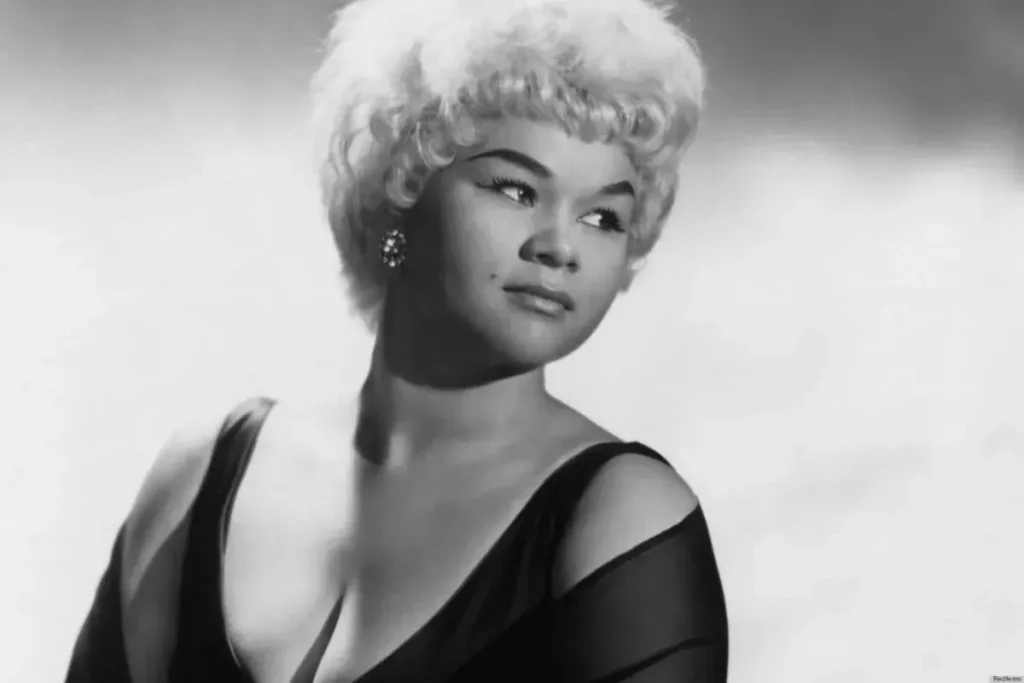 Studio portrait of Etta James with a poised expression, reflecting her iconic presence and enduring influence in soul and rhythm and blues music.