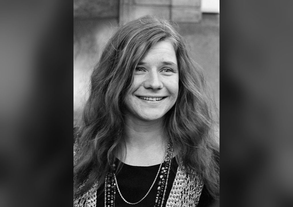 Janis Joplin black and white portrait