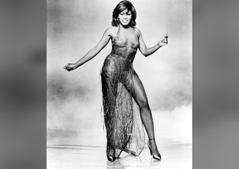 Tina Turner full-length black and white portrait
